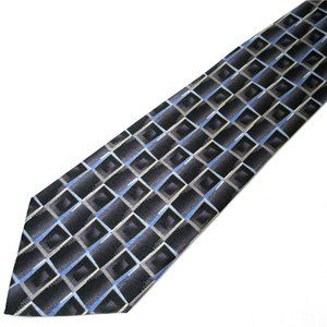 Pierre Cardin Metallic Gray Blue Black Geometric Squares 100% Silk Tie 61" x 4"